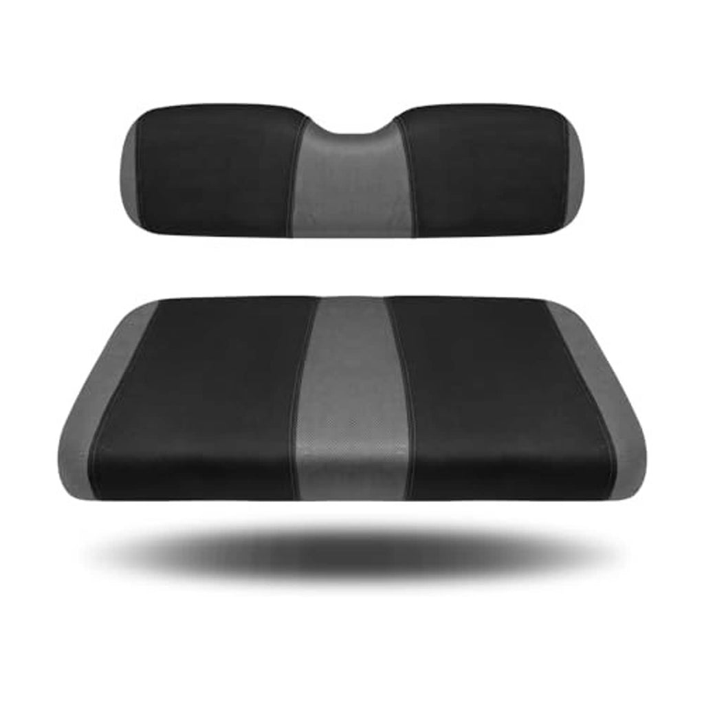 Black and gray golf cart front seat cushion cover set, contoured base and backrest pads
