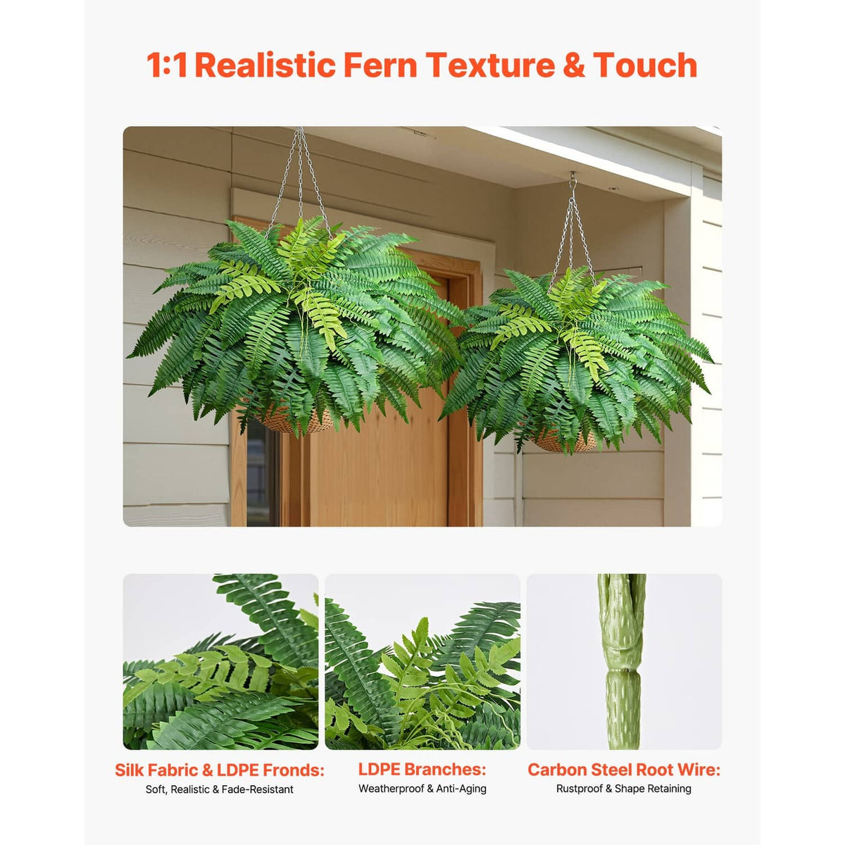 Artificial green fern plant with realistic frond texture and flexible stems