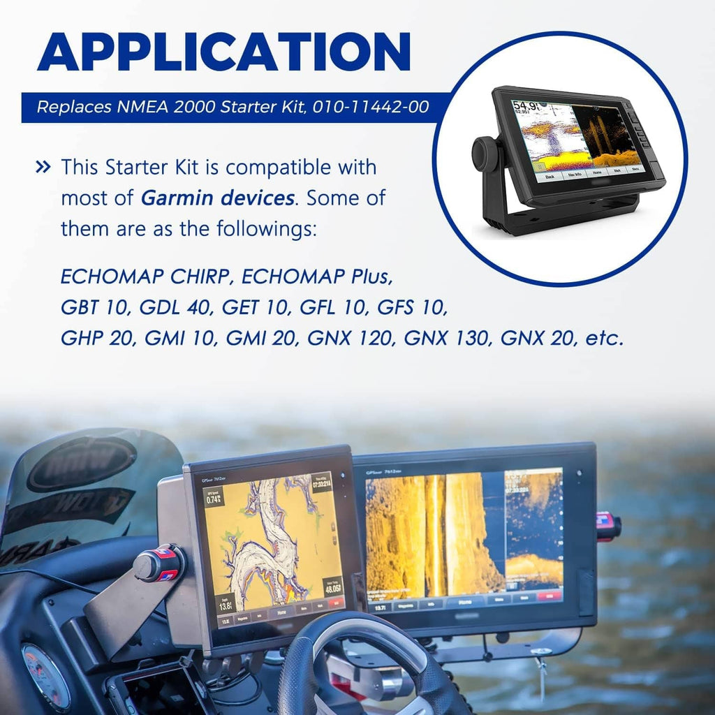 Marine chartplotter display with NMEA 2000 connection cable kit and connectors
