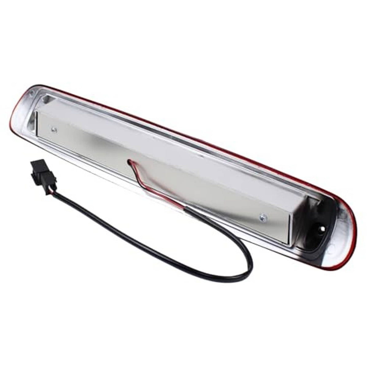 Third brake light housing with red outer lens, clear insert, and black wire connector