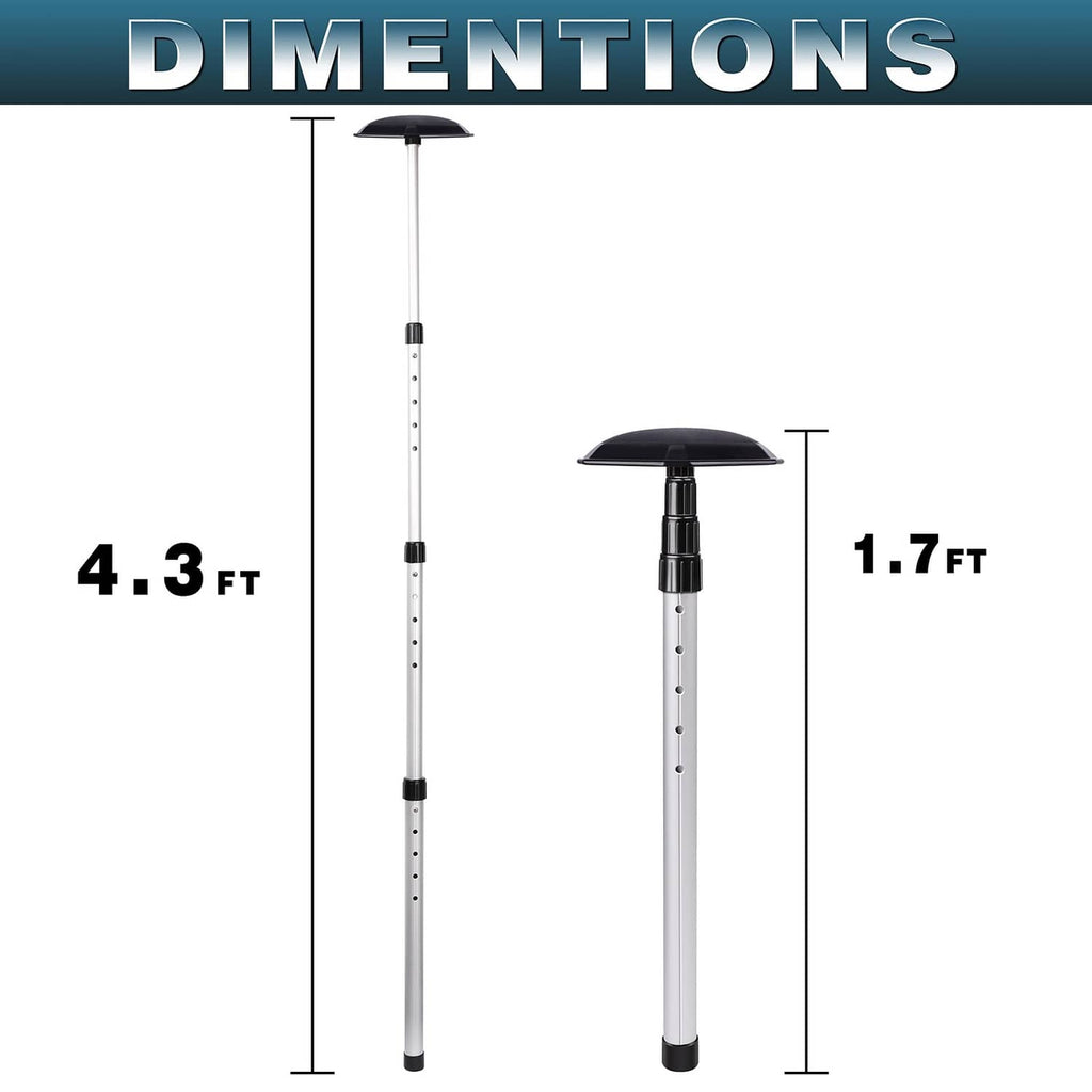 Golf travel bag support rod in two lengths, showing adjustable silver telescopic pole