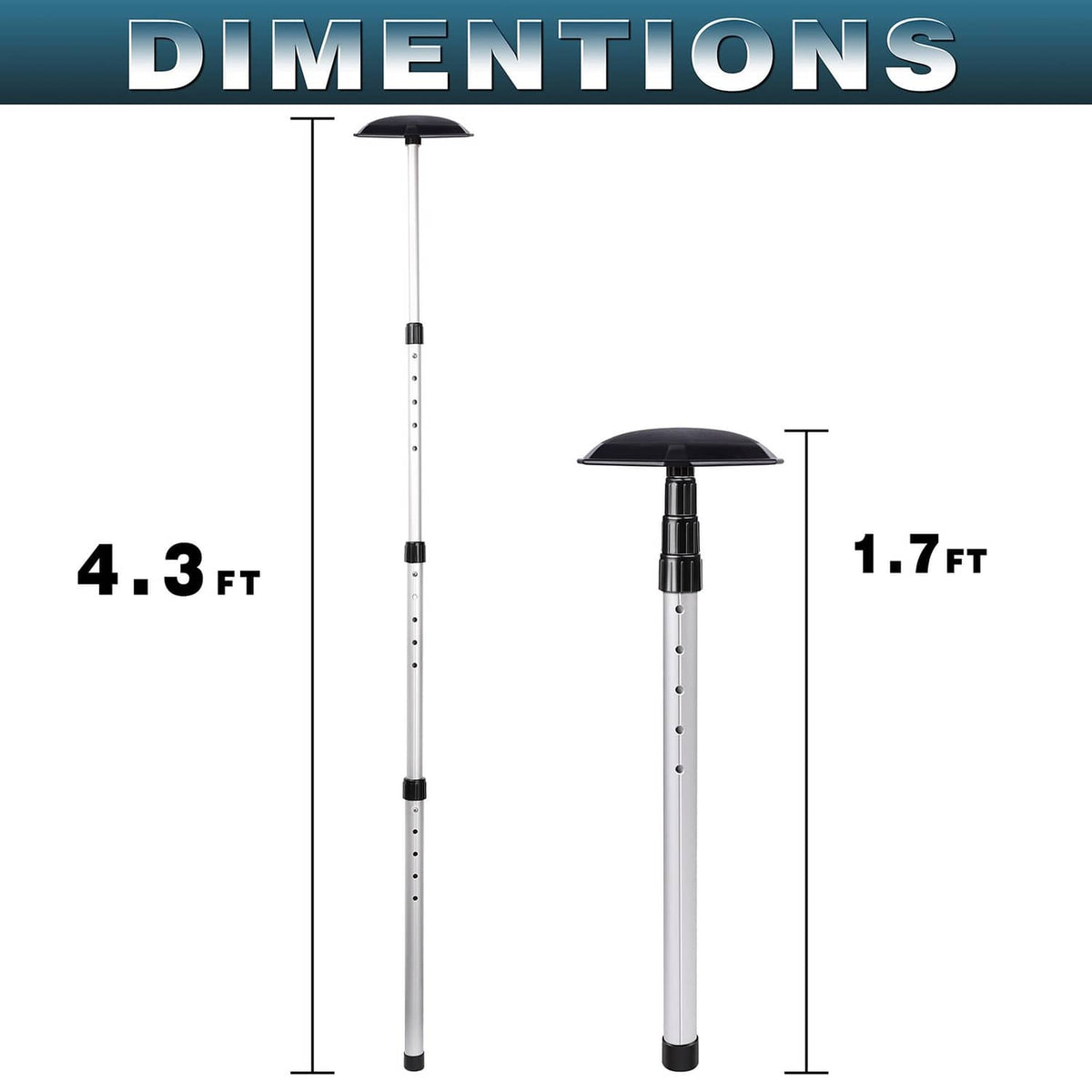 Golf travel bag support rod in two lengths, showing adjustable silver telescopic pole
