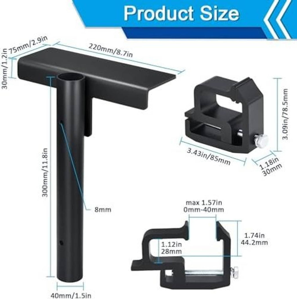 Black flag pole mount bracket set with size and fit dimensions