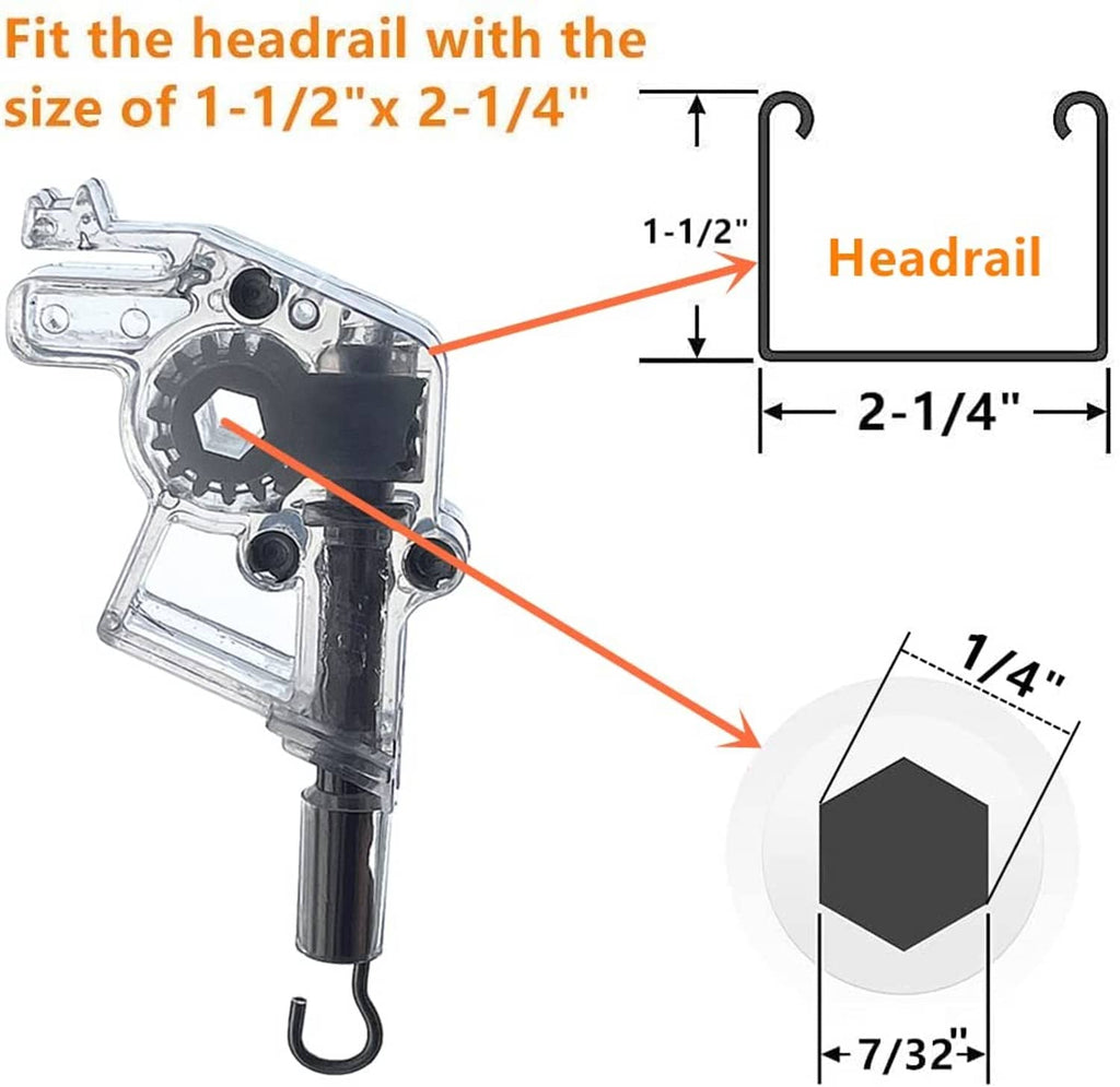 Blind wand tilter mechanism sized for 2-1/4 in headrail, metal bracket and tilt wand