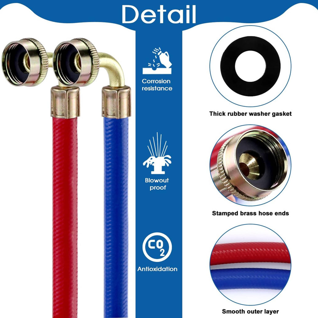Two-color rubber hose set with stamped brass ends and thick rubber washer gasket