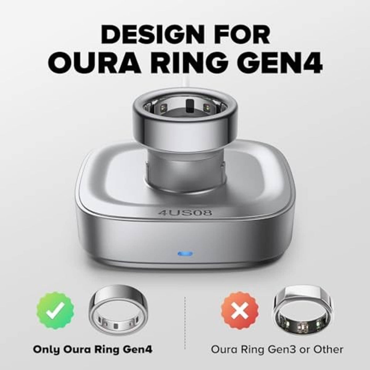 Light silver Oura-compatible ring charging base with top charging cradle