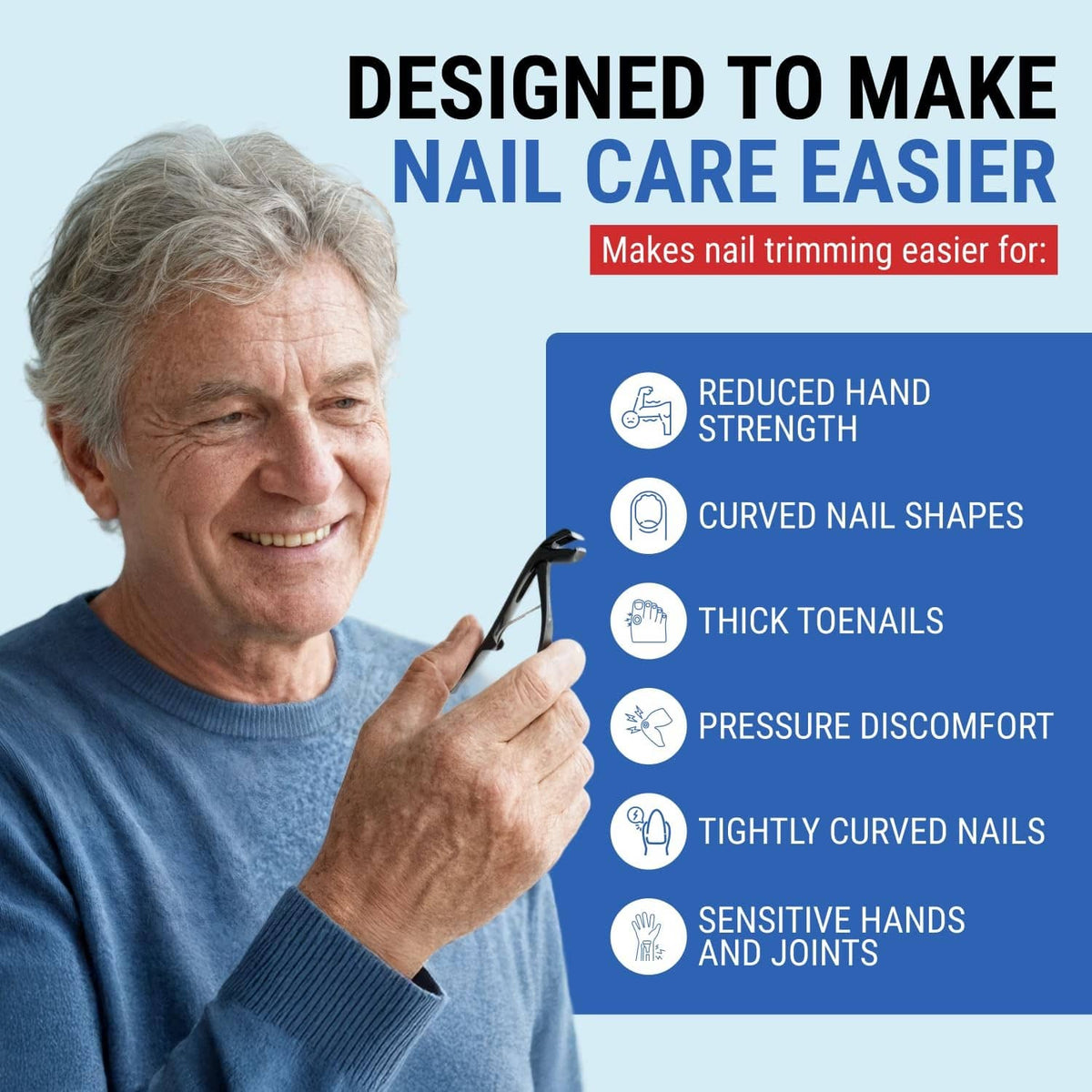 KLIPP toenail clipper held by an older adult for easier nail care