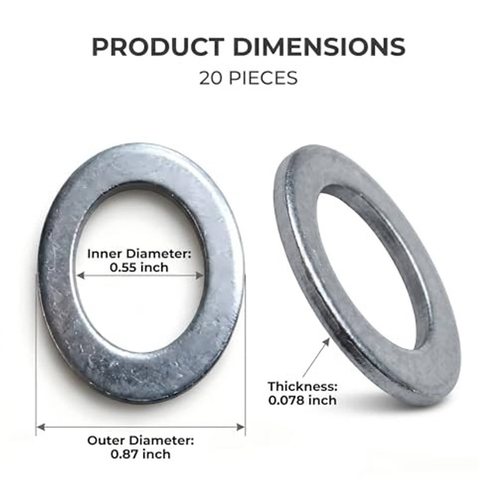 Aluminum crush washer dimensions view: flat silver ring with inner and outer holes
