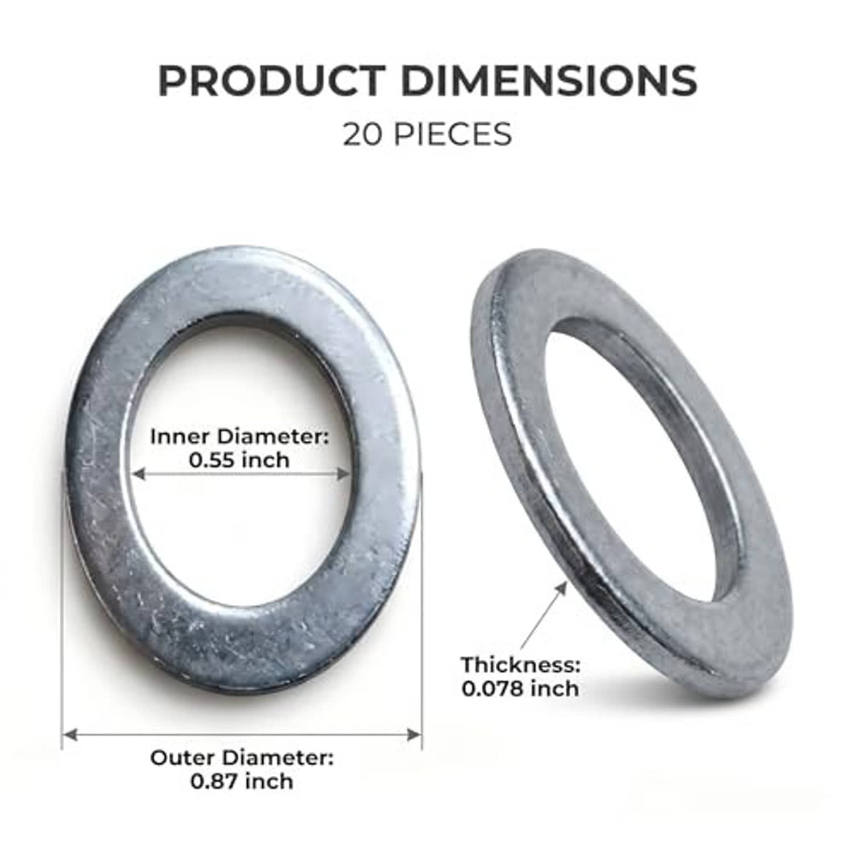 Aluminum crush washer dimensions view: flat silver ring with inner and outer holes