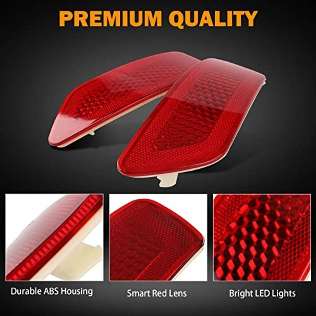 Two red rear bumper reflector lights, angled view with textured lens