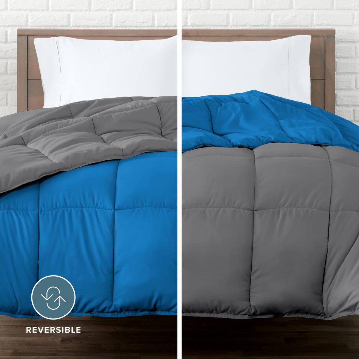 Reversible comforter with grey and blue quilted panels for Twin XL