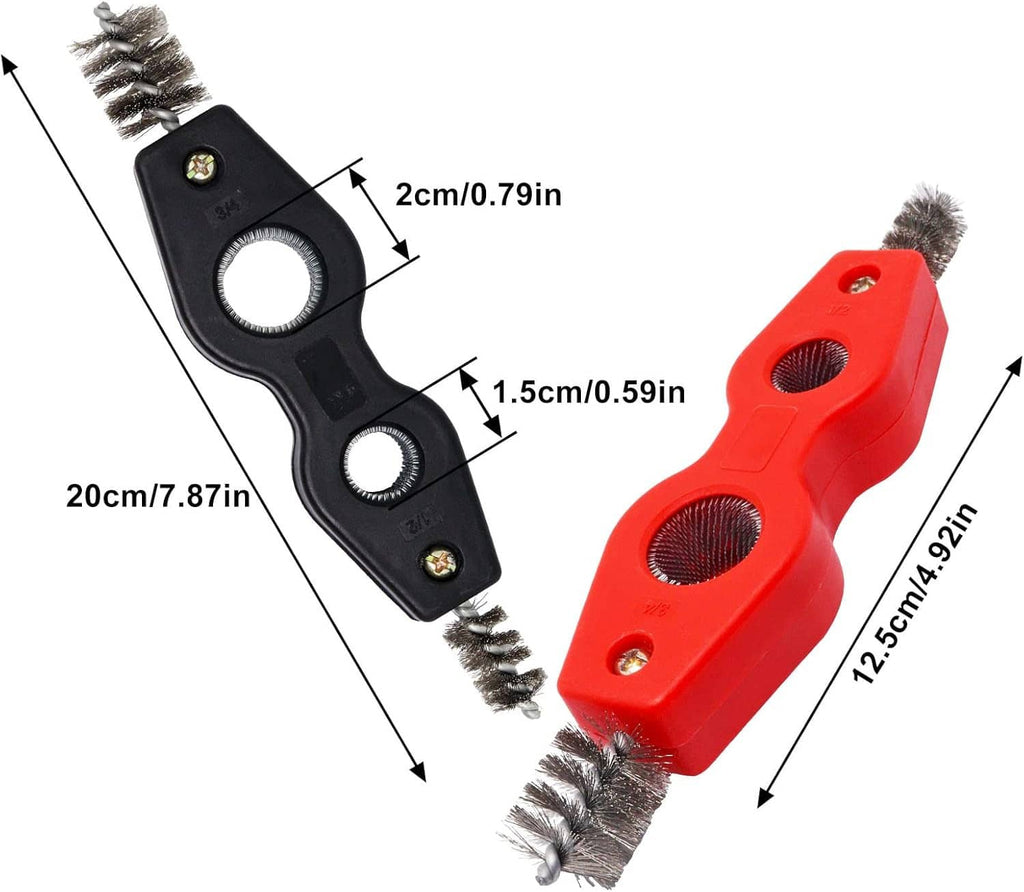 Red and black 4-in-1 pipe cleaner tools with copper wire brush heads