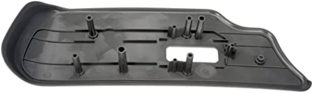 Front driver seat track cover underside, dark gray plastic with ribs and mounting tabs