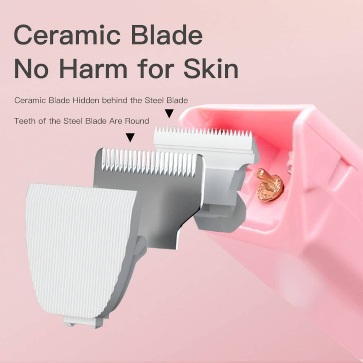 Ceramic pet clipper blade assembly with teeth and protective steel backing