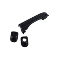 Black exterior door handle with two mounting covers and retainer piece