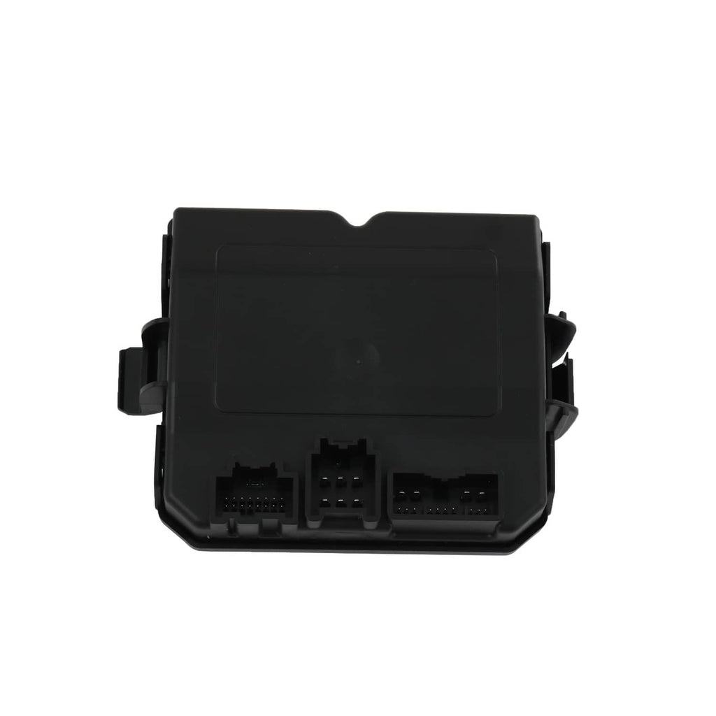 Rear liftgate control module with front edge showing three multi-pin electrical plugs