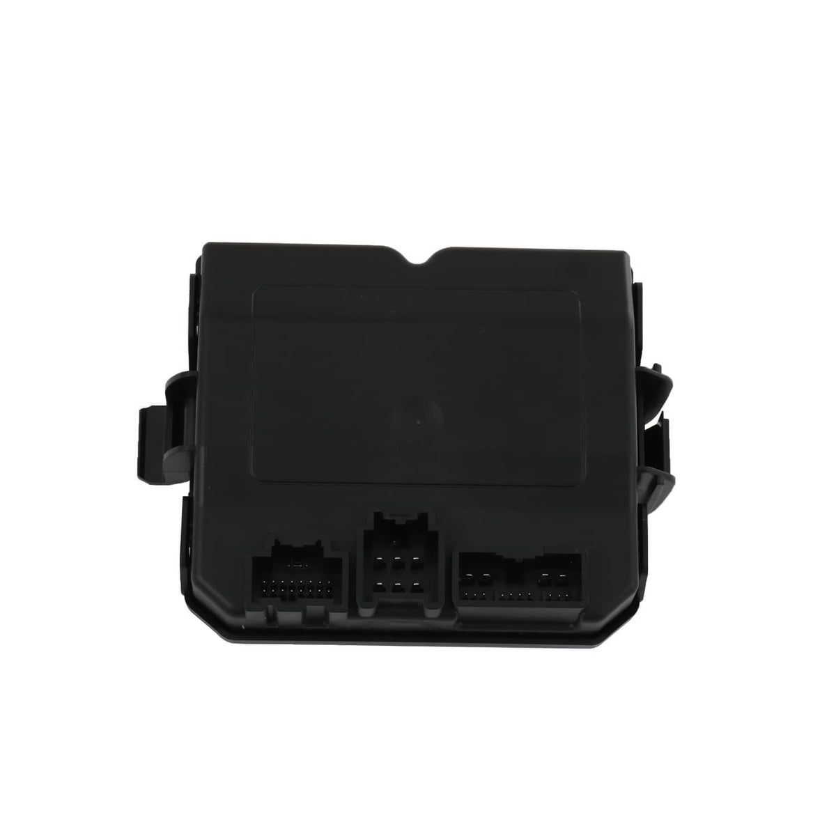 Rear liftgate control module with front edge showing three multi-pin electrical plugs