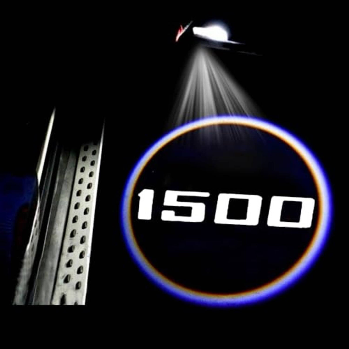 Car door light projector projecting blue circular 1500 near car door step