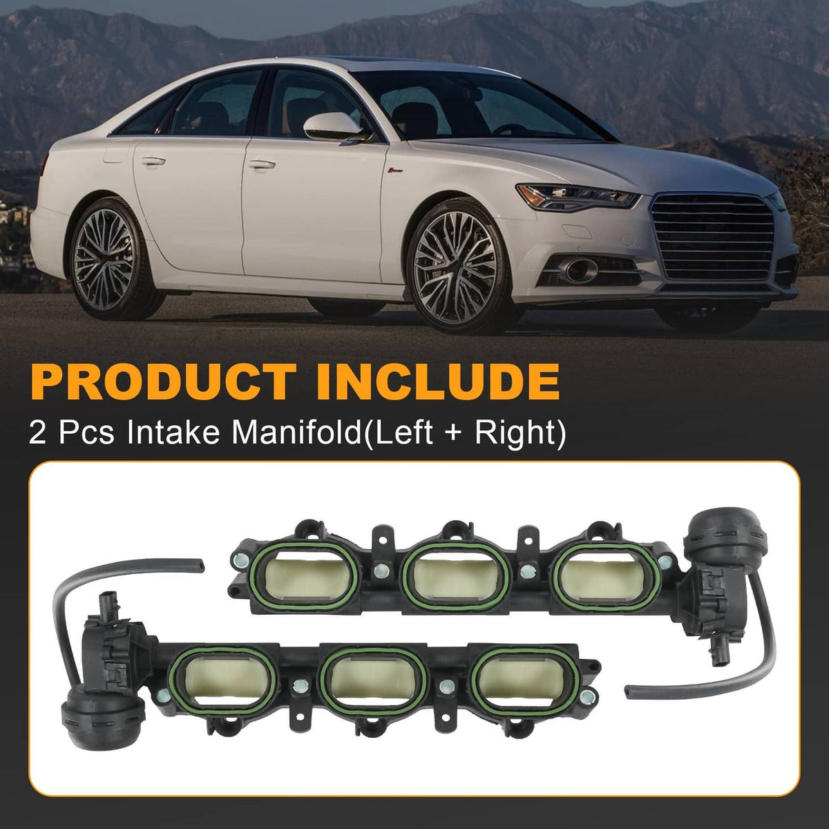 Intake manifold kit with green gasket seals, vacuum hose, and connectors
