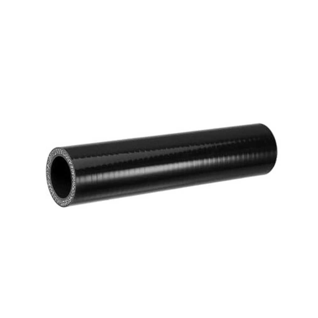 Black silicone straight hose section with gray speckled inner opening and braided texture