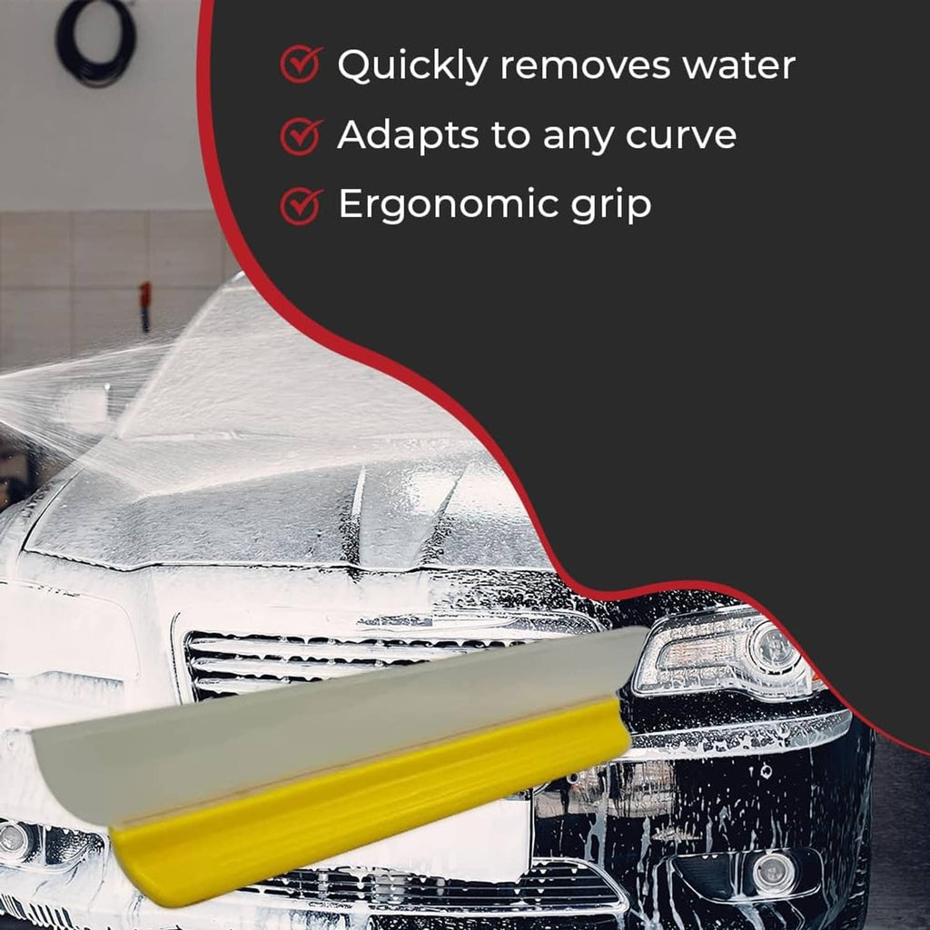 Yellow water blade squeegee head with wide edge for wiping car surfaces