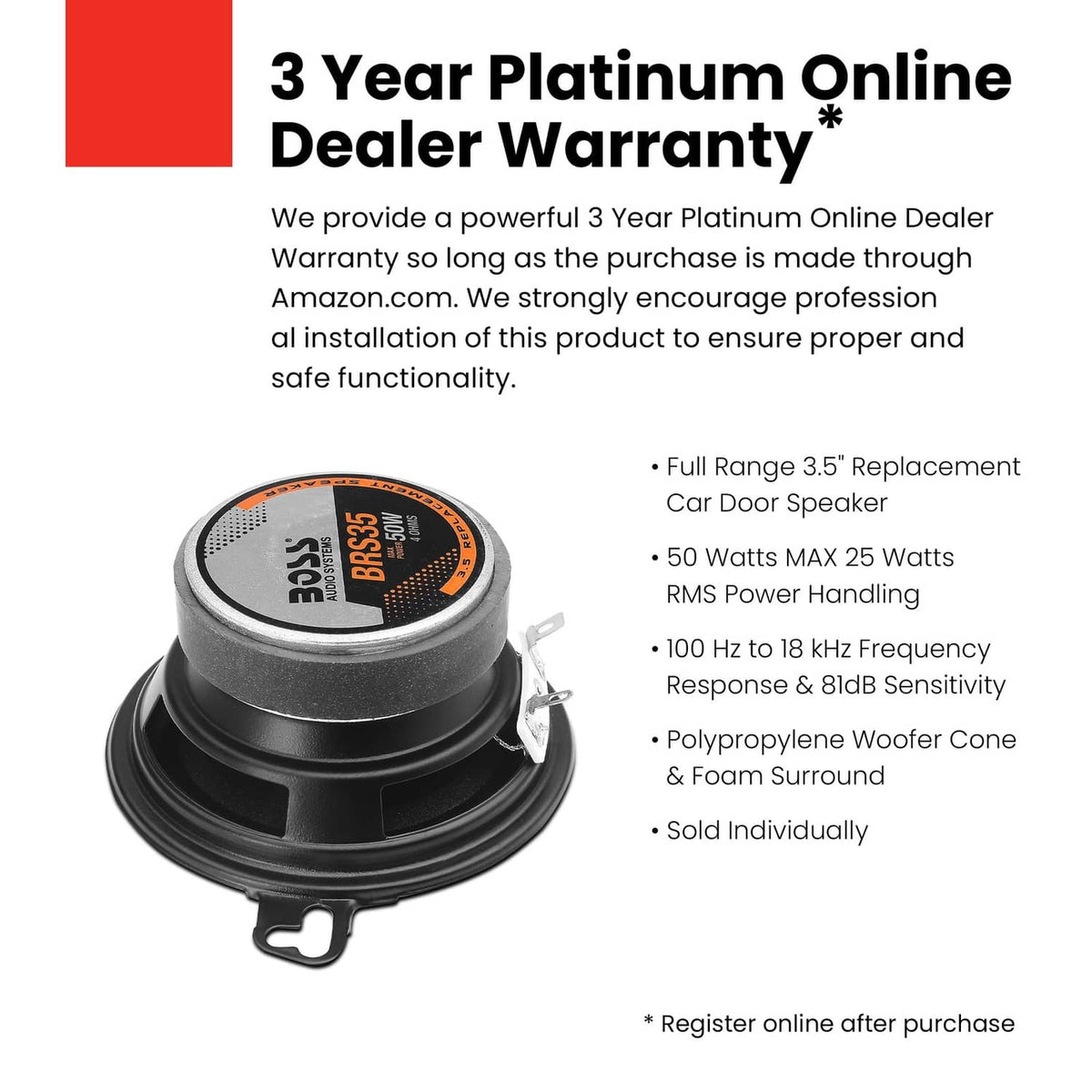 3.5-inch car door replacement speaker shown from front, with mounting tabs