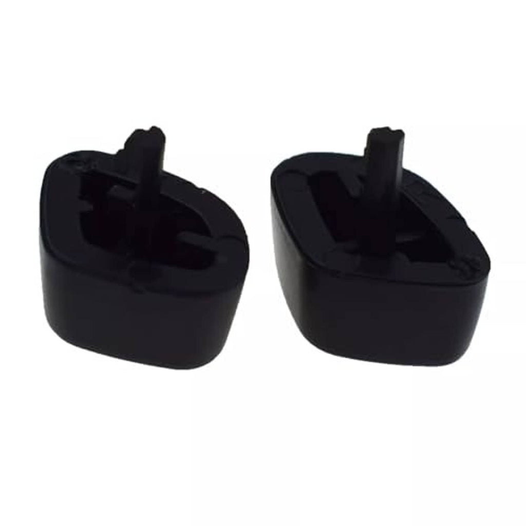 Black headrest adjust switch button covers with mounting tabs, front view