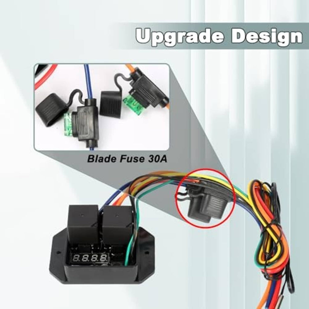 Thermatic fan switch upgrade design with blade fuse, relay harness, and black control module