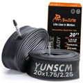 Pair of black 20-inch bike inner tubes with Presta valve, rolled and ready to install