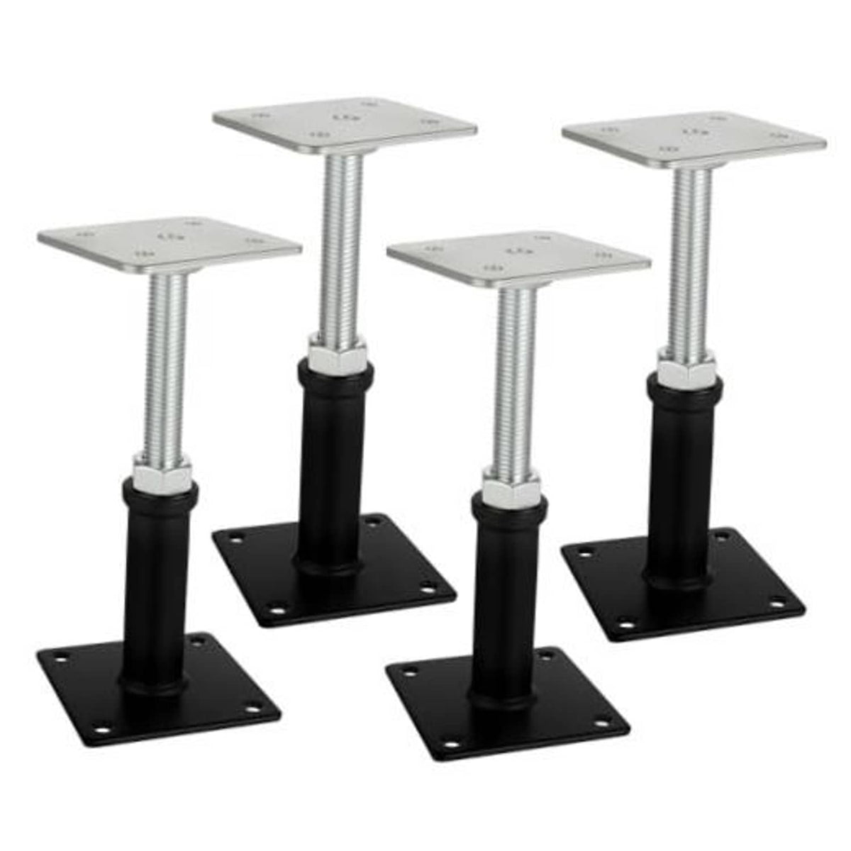 4-pack adjustable screw floor jacks with square steel bases and black posts