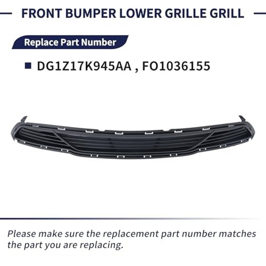 Black front bumper lower grille bar insert with slats and bracket tabs on edges