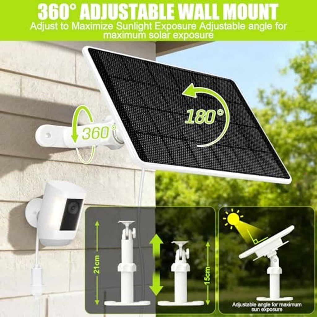 Adjustable wall mount solar panel kit with bracket and white camera housing