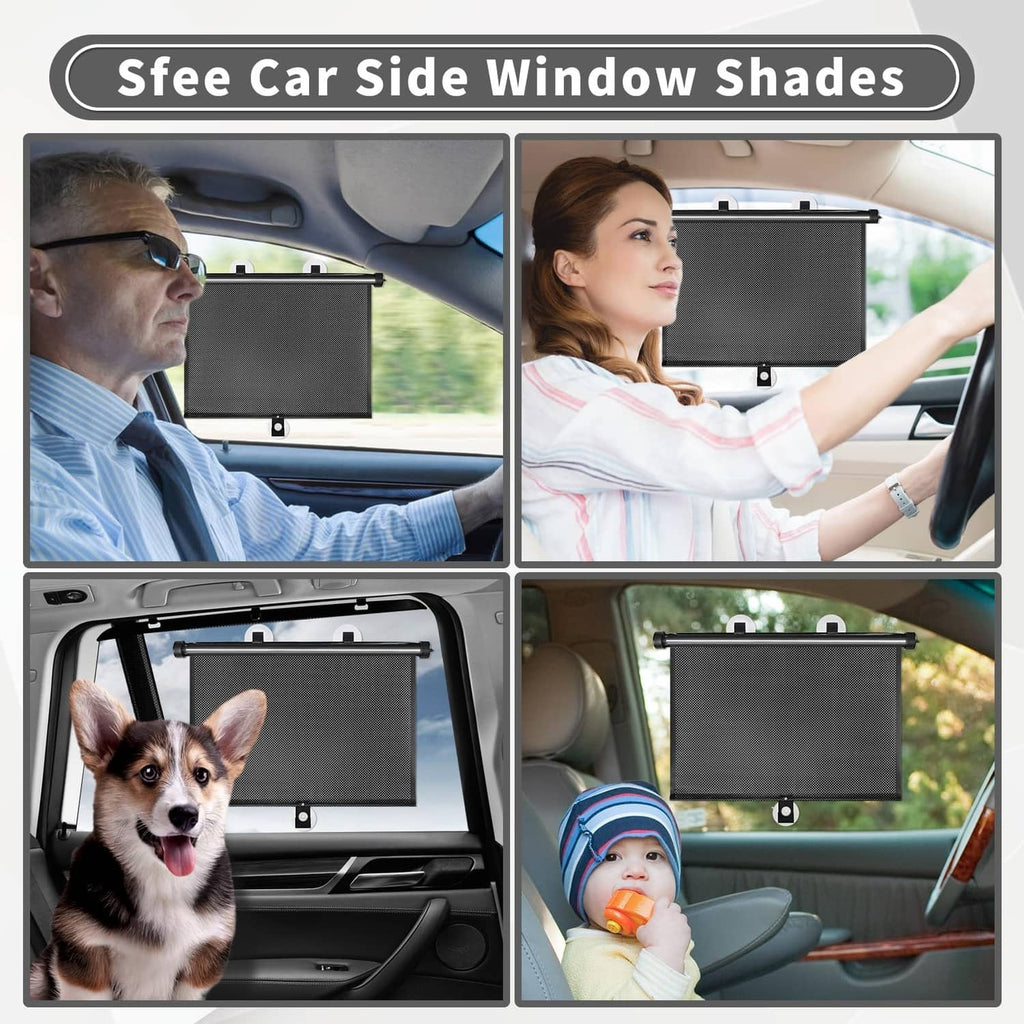 Black mesh side window shade shown installed inside car door window