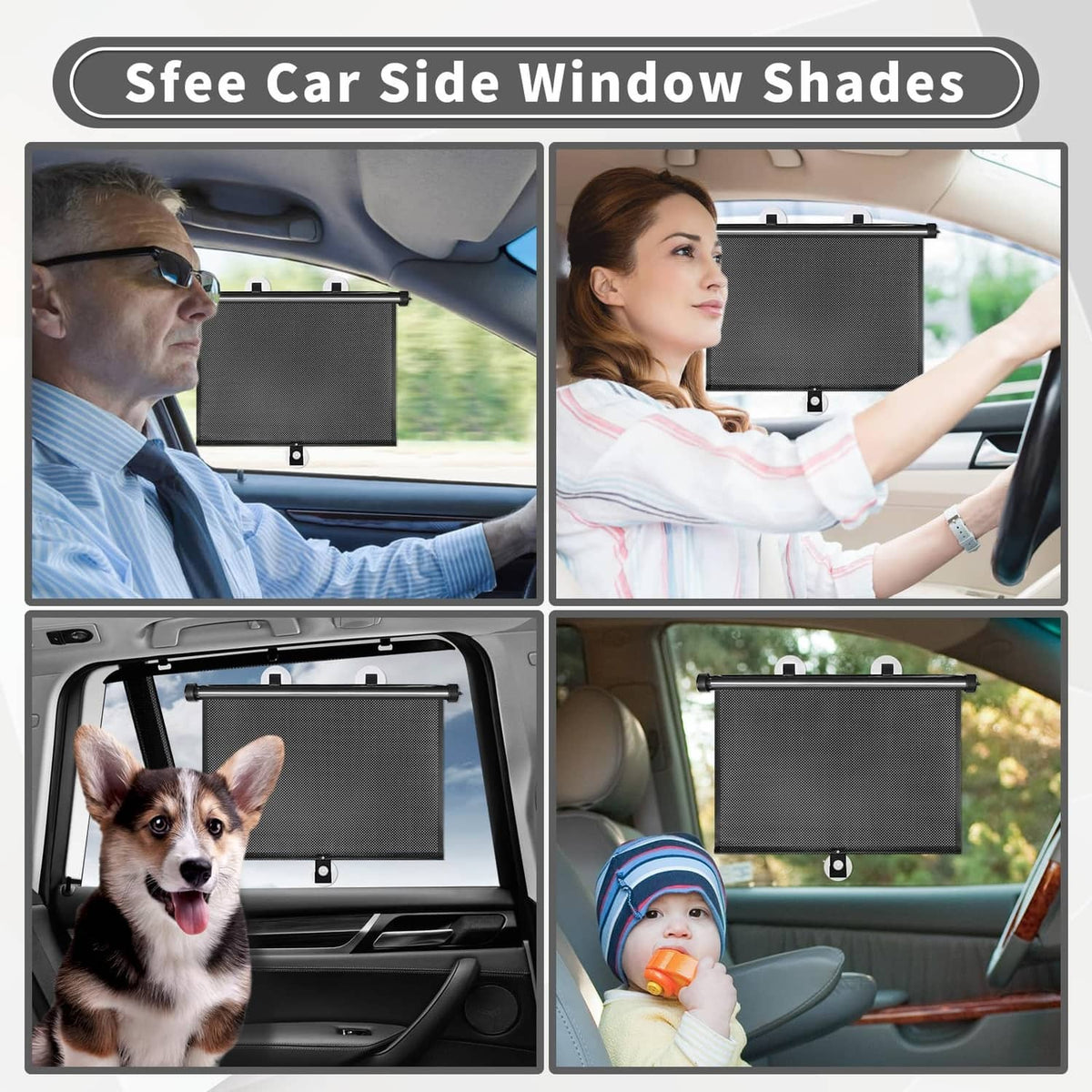Black mesh side window shade shown installed inside car door window