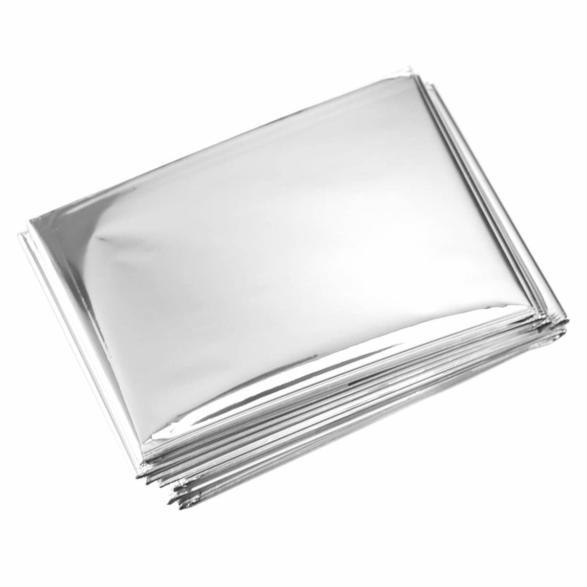 Silver mylar emergency blanket folded flat, reflective waterproof foil