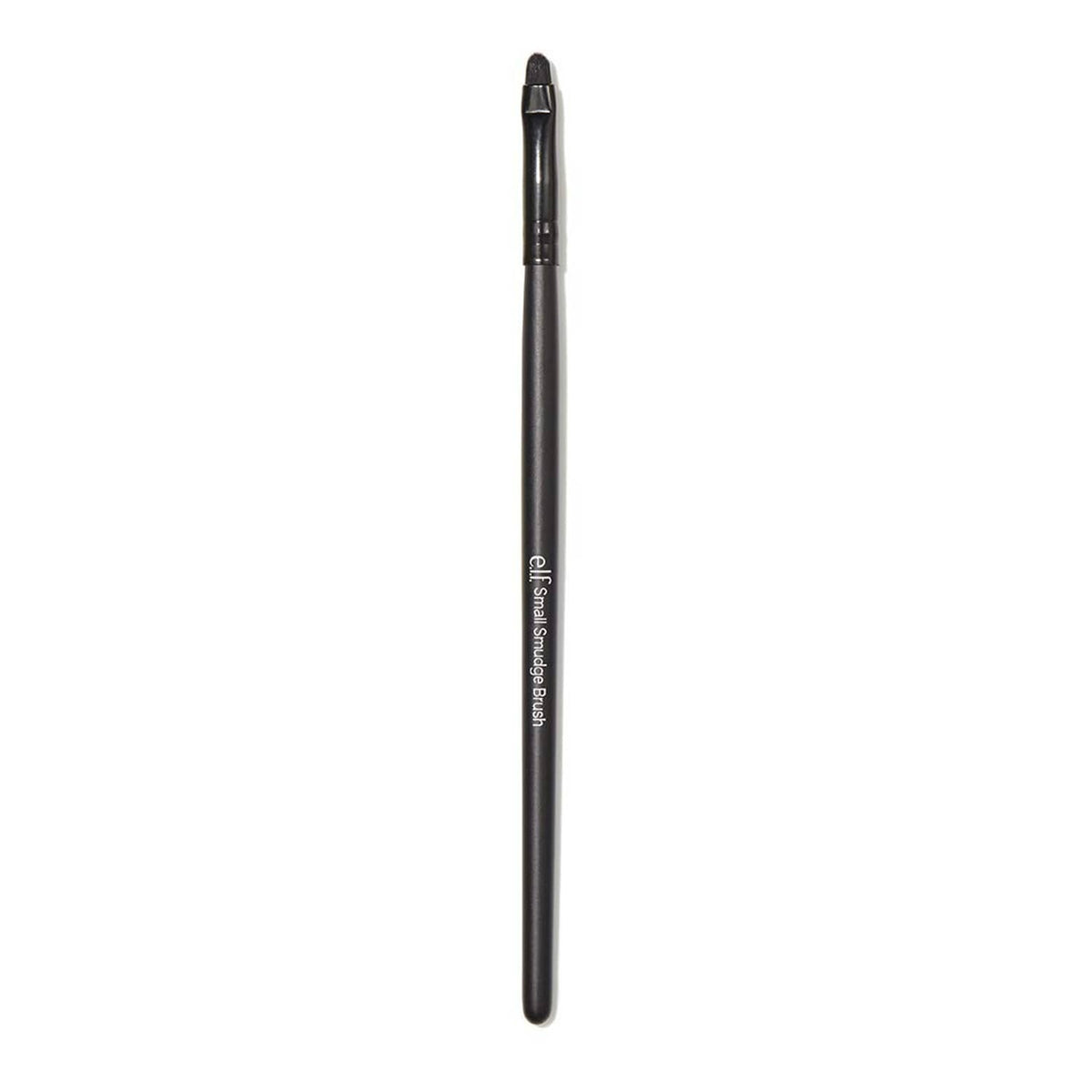 Small smudge brush with black handle and angled tip for eye makeup application
