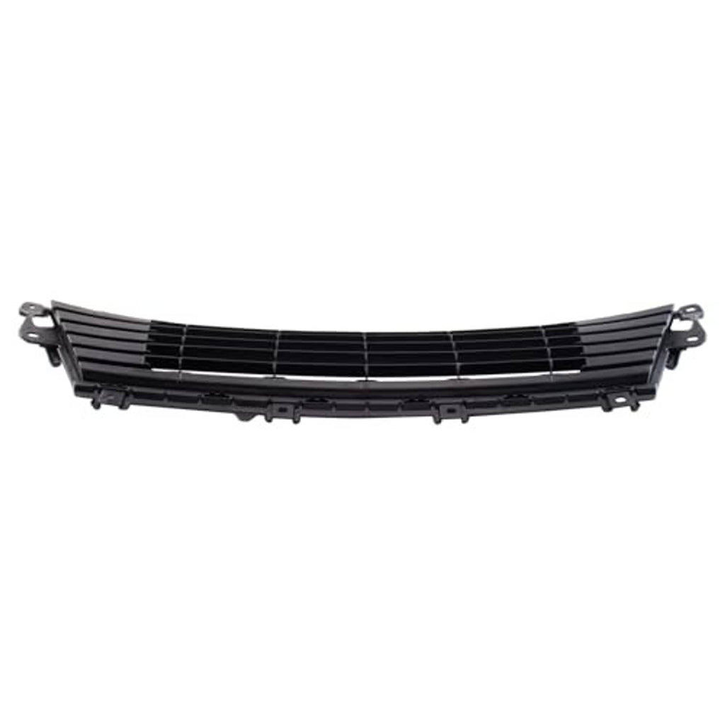 Front lower grille with curved black slats, silver bars, and side mounting points