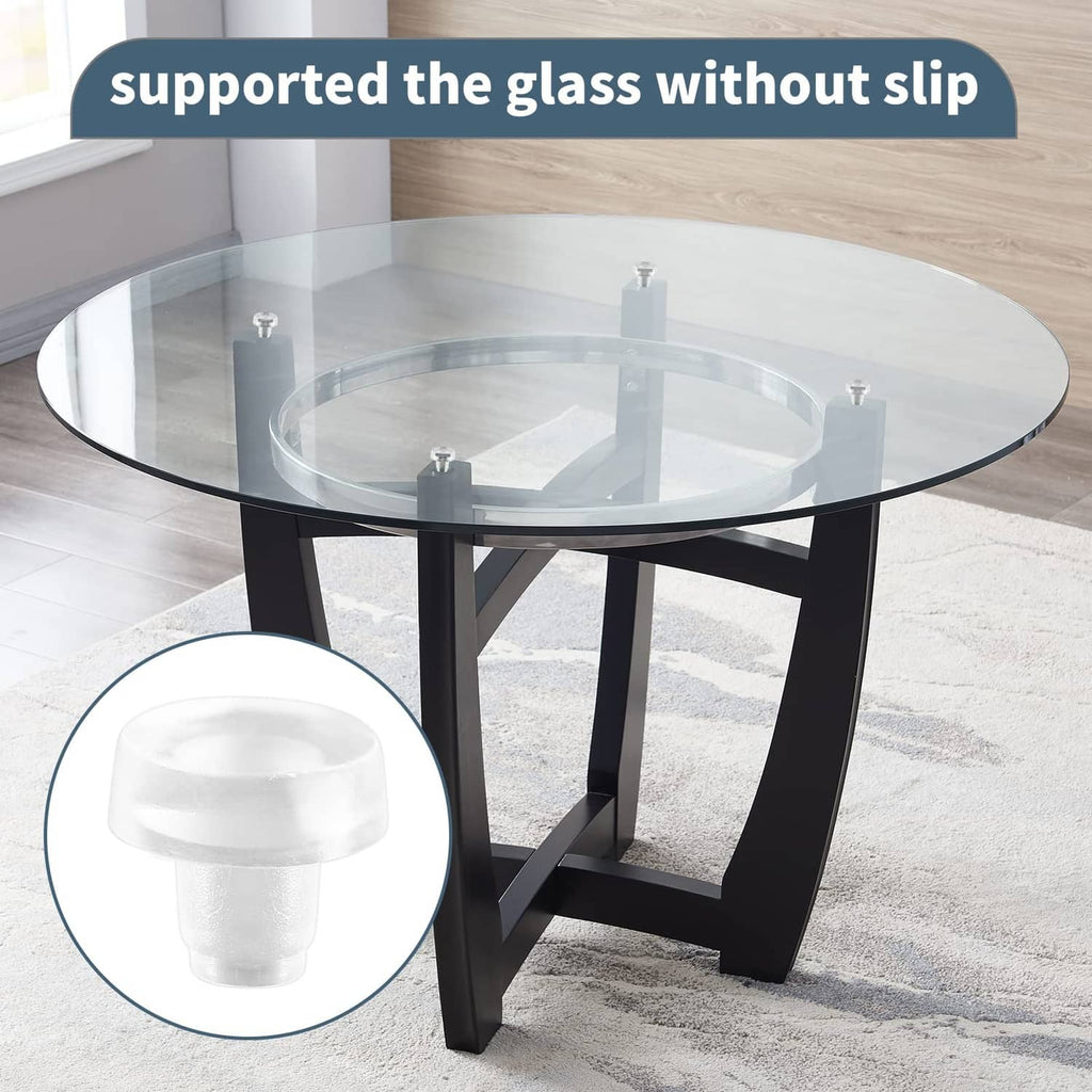 Clear glass table top bumpers with stems protecting table surface