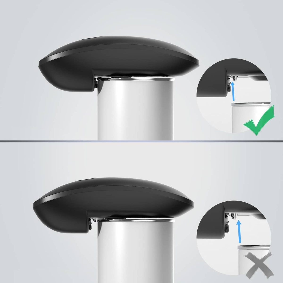 Black electric can opener positioned on can top with retracting cutting area