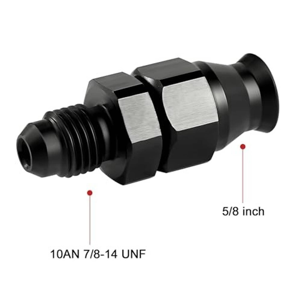 Black straight compression adapter with silver hex band and two threaded ports