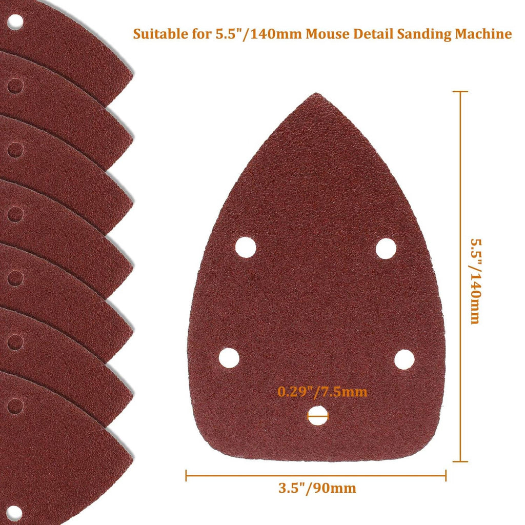 Triangular mouse detail sanding sheets, dark red-brown, 5-hole pattern; single sheet shown