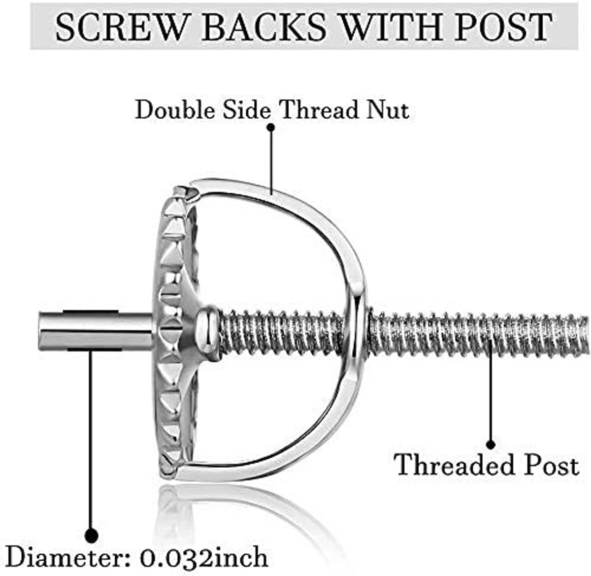 Double-side threaded screw earring back with threaded post, 0.032 in diameter