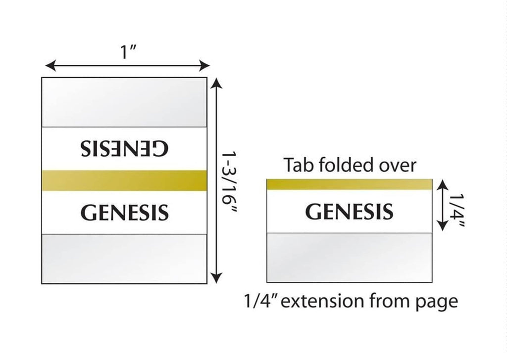 Folded Bible indexing tab size diagram with 1/4 inch page extension