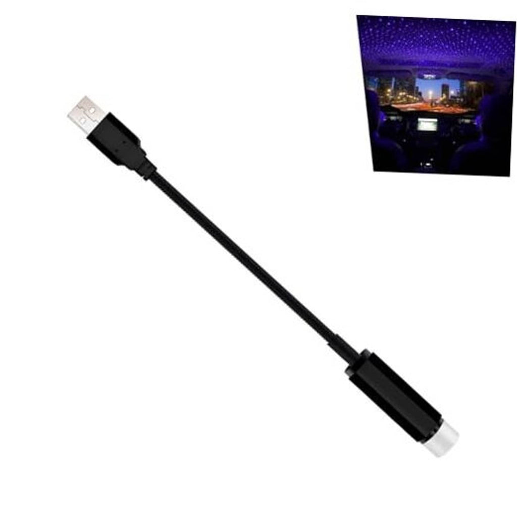 USB starlight projector night light with black cable, USB plug, and white end tip