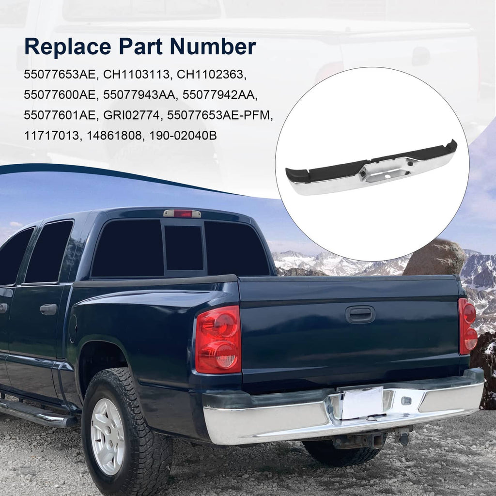 Rear chrome step bumper installed on pickup truck with center tow/receiver opening