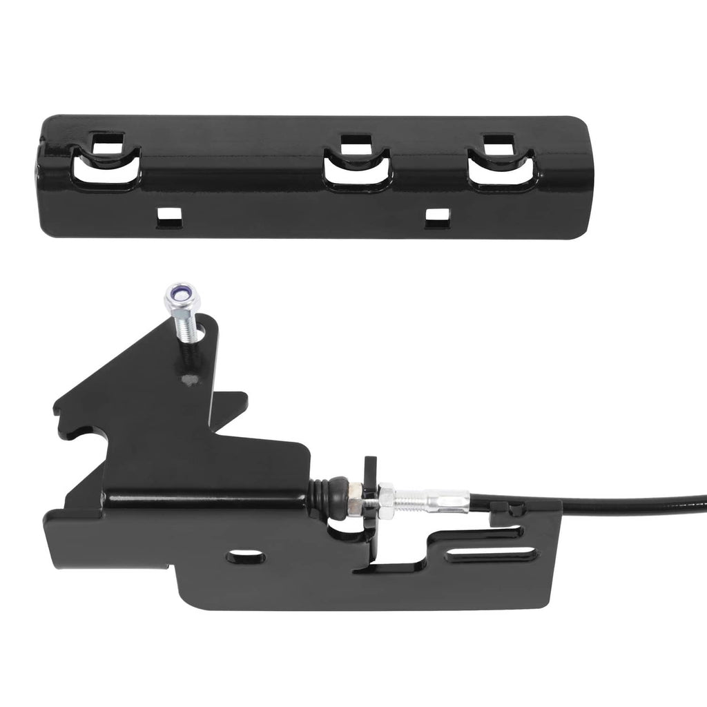 Chute blocker latch assembly shown with black mounting base and cable attachment