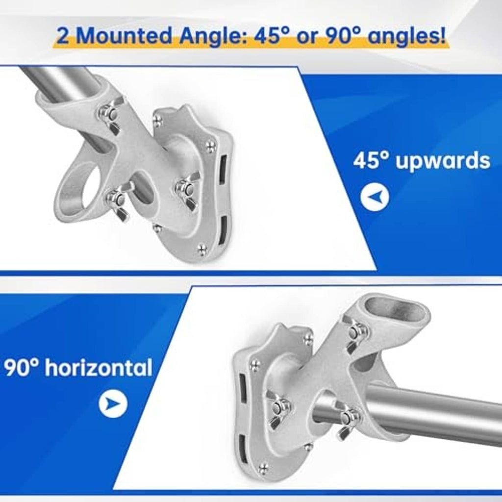 Stainless steel flag pole angle-mount brackets with 45 and 90 degree style positions