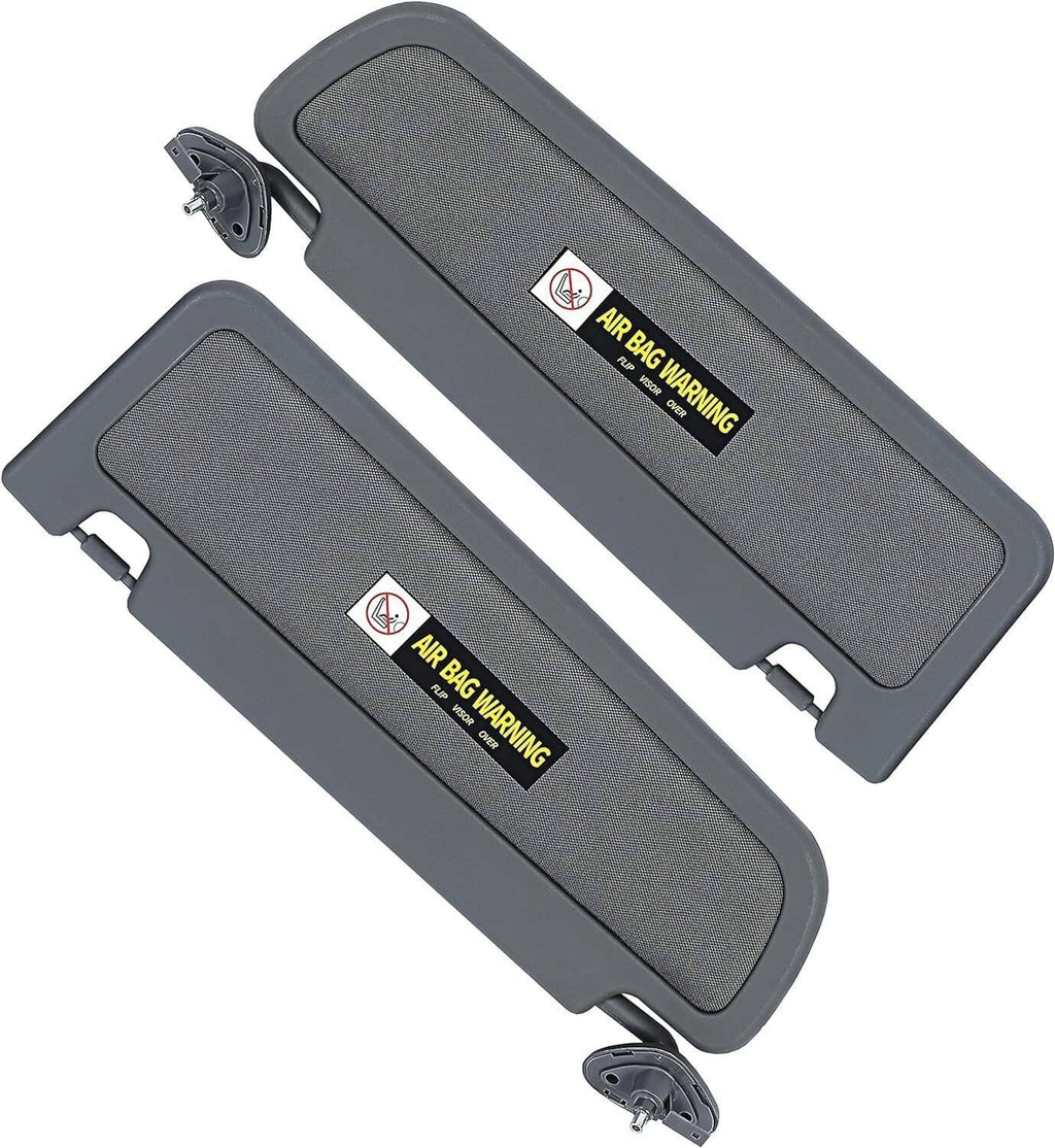 Set of two dark gray sun visors with clips and brackets, left and right