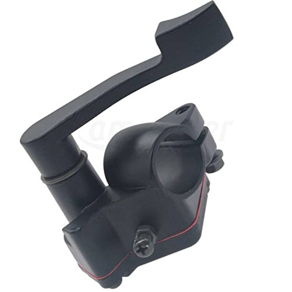 Black thumb throttle lever with cable connector and red accent wiring