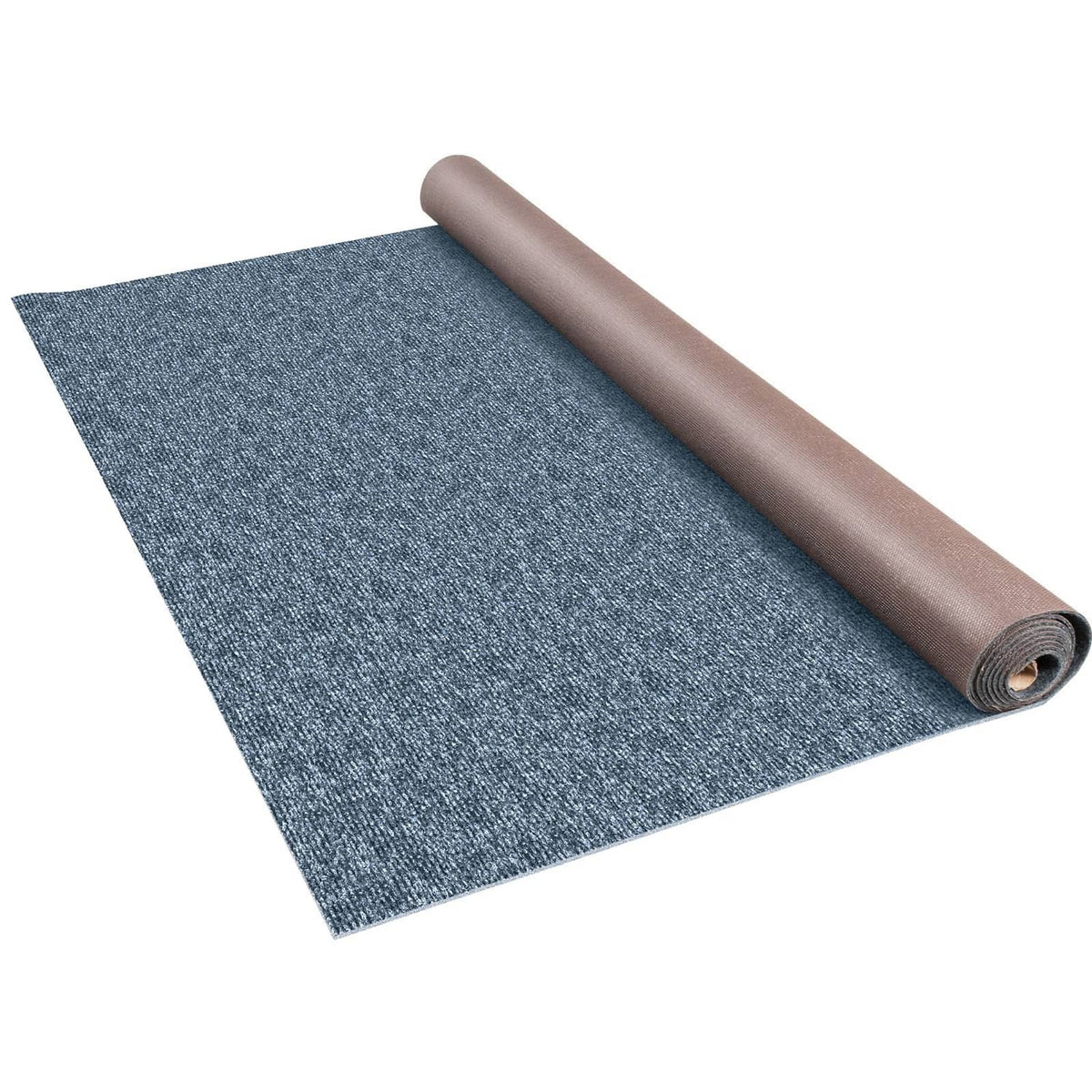 Rolled marine deck rug in dark blue-gray cut-pile carpet